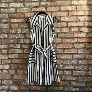 Retro Striped Belted Mini Dress with Zipper - Sz M